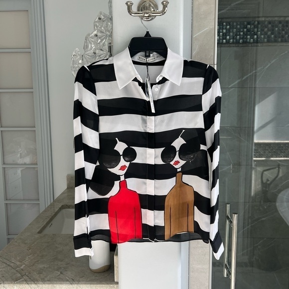 Alice + Olivia Willa Silk Striped Shirt - Picture 11 of 13